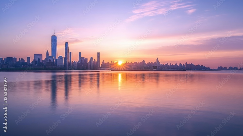 Hudson River reflecting the Manhattan skyline, as the sun sets behind the towering skyscrapers of NYC. Hudson River reflecting the Manhattan skyline, as the sun sets behind the towering skyscrapers of NYC.