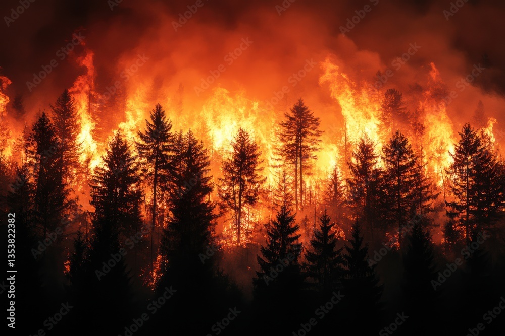 Forest fire, view from above on burning forest Forest fire, view from above on burning forest