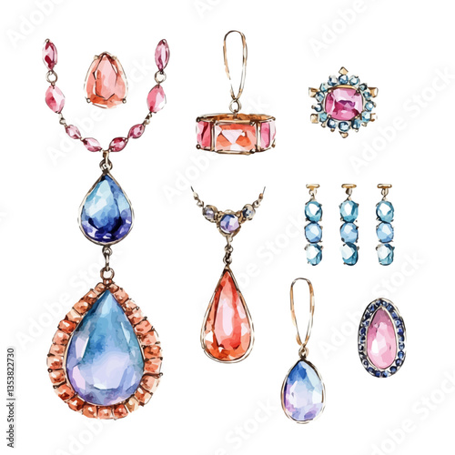 watercolor vector of Minimalist Jewelry Set, isolated on a white background.