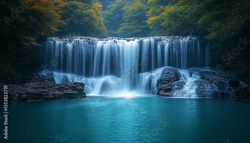 Serene Autumn Waterfall for Forest Pool.
