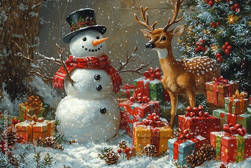 Snowman for Deer, Christmas Gifts, Winter Woods.