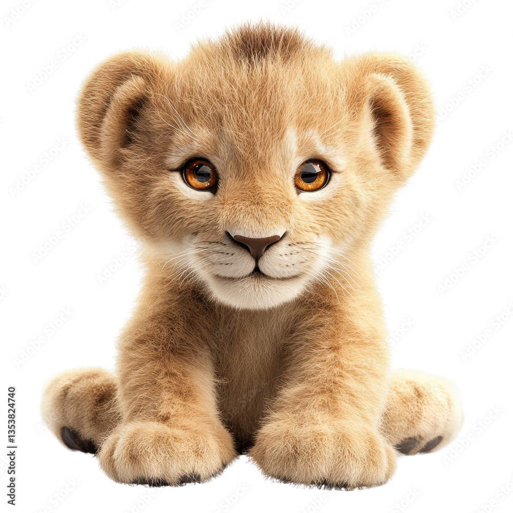 Fototapeta premium Adorable Lion Cub Portrait on Black Background