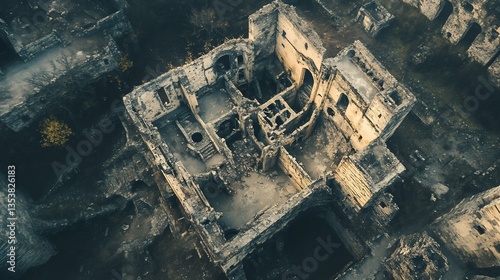 Aerial View of Ancient Ruins: A Glimpse into History's Embrace