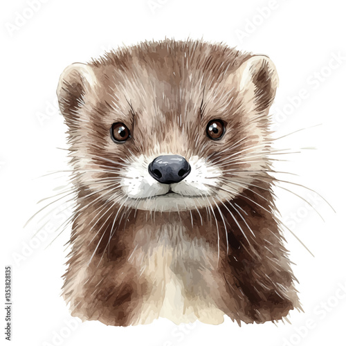 Mink, watercolor vector, isolated on a white background.
