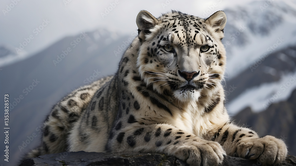 Obraz premium Elusive-Snow-Leopard-in-Icy-Wilderness