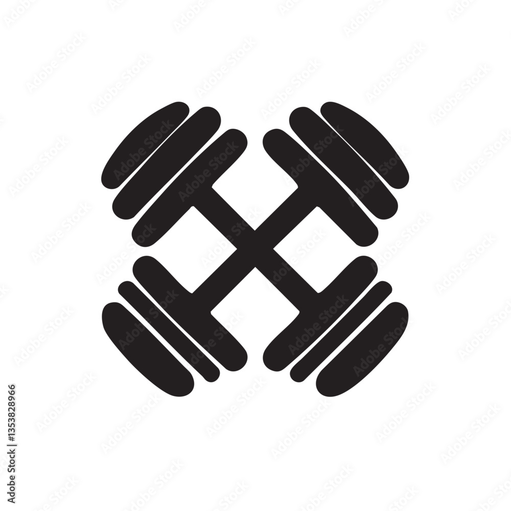 Hand holding a black and white icon symbol illustration gym dumbell Hand holding a black and white icon symbol illustration gym dumbell