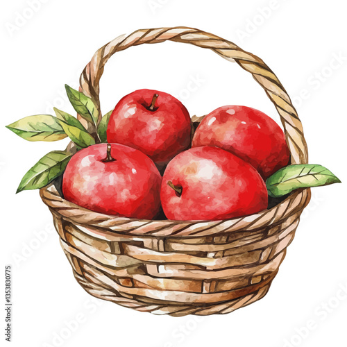 watercolor of Miracle Fruit Basket, isolated on a white background.