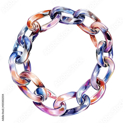 Modern Chain Bracelet, watercolor vector, isolated on a white background.