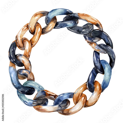 Modern Chain Bracelet, watercolor vector, isolated on a white background.