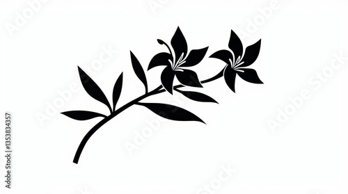 A black silhouette of a lily branch with leaves and flowers, ideal for nature-themed designs, floral decorations, and botanical illustrations.
