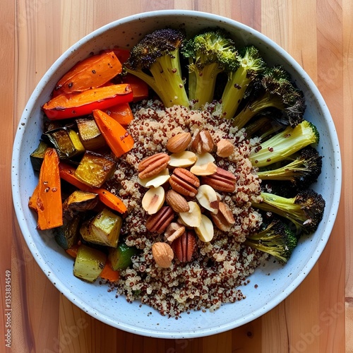 Vibrant bowl of roasted vegetables quinoa and nuts symbolizing antioxidantrich metabolismboosting nutrition  
 photo