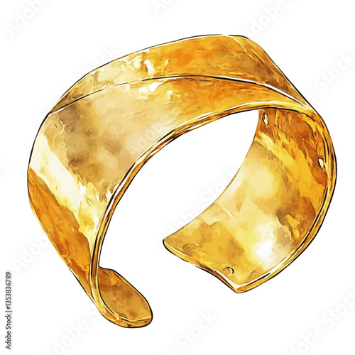 watercolor vector of Modern Gold Cuff Bracelet, isolated on a white background.