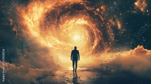 Man walking through the universe