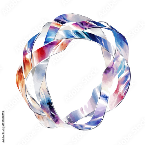 Modern Silver Bracelet, watercolor illustration, isolated on a white background.
