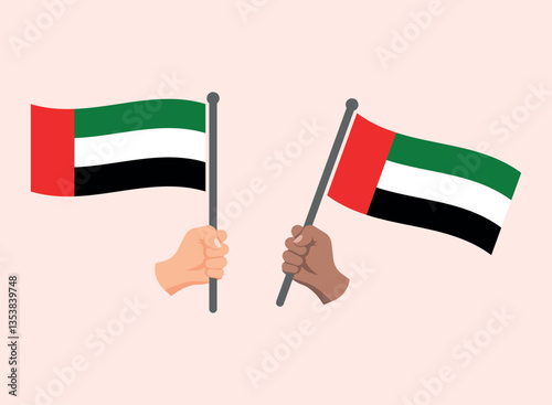 United Arab Emirates flag in hand icons set, national flag of UAE symbols