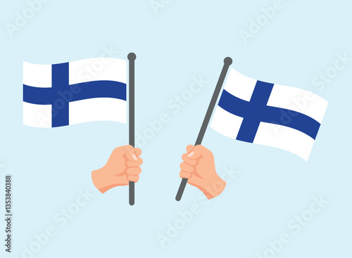 Finland flag in hand icons set, national flag of Republic of Finland