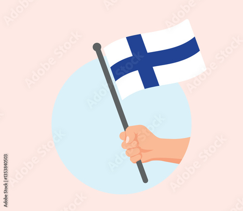 Finland flag in hand icons set, national flag of Republic of Finland