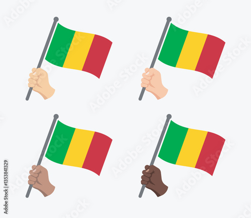Mali flag in hand icon set, flag of the Republic of Mali symbols