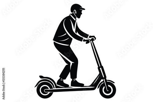 Man riding a scooter silhouette on a white background vector