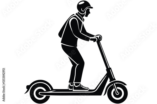 Man riding a scooter silhouette on a white background vector