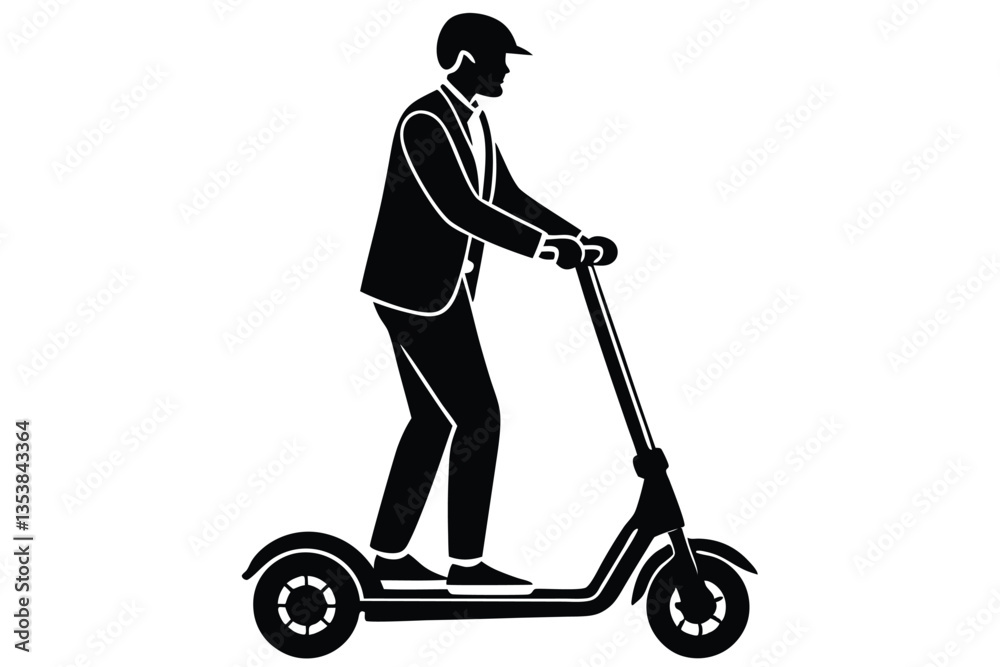 Man riding a scooter silhouette on a white background vector Man riding a scooter silhouette on a white background vector