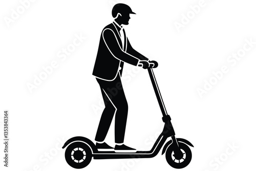 Man riding a scooter silhouette on a white background vector