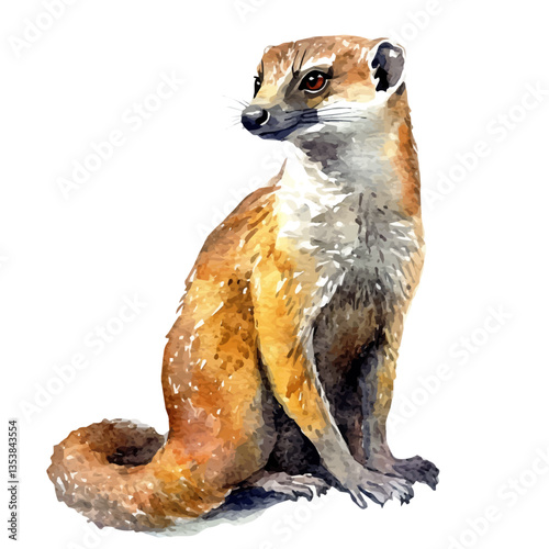 watercolor vector of Mongoose, isolated on a white background.