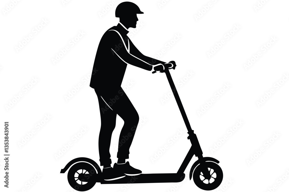 Man riding a scooter silhouette on a white background vector Man riding a scooter silhouette on a white background vector