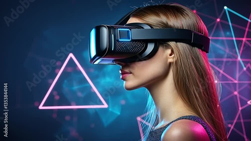 Woman Wearing a VR Headset in a Futuristic Setting