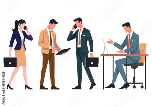 Busy People Business Illustration Set Design