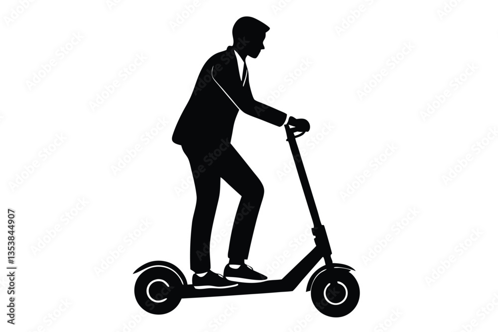 Man riding a scooter silhouette on a white background vector Man riding a scooter silhouette on a white background vector