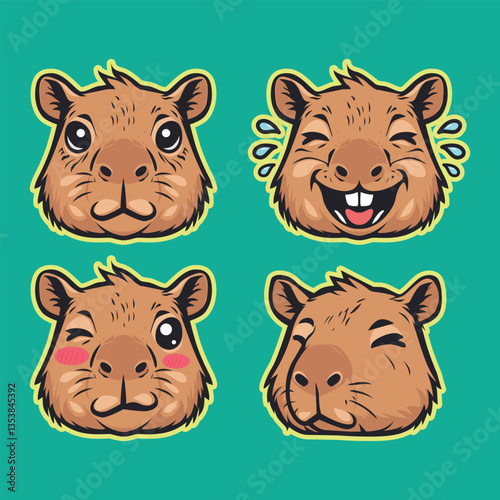 Capybara Set Smile Icon Cute Illustration