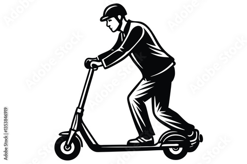 Man riding a scooter silhouette vector