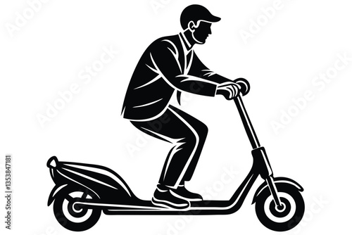 Man riding a scooter silhouette vector