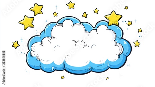 Cartoon cloud with stars, blank space, comic style, illustration, digital art