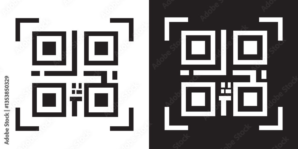 Set of digital scanning qr code icons isolated on a white background. Barcode scanner icon. QR code for payment. QR codes scan in black color flat styles for smartphone. Vector illustration. EPS 10