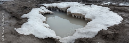 Frozen puddle in the ground