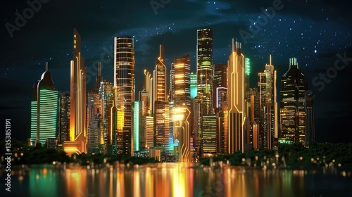 Neon-lit electronic circuit pattern forming an abstract futuristic cityscape of technology.