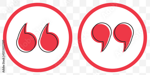 Quotes, quotation marks black and Coloring isolated vector icon set. Speech mark icons. Quotation mark icon collection on Transparent background.