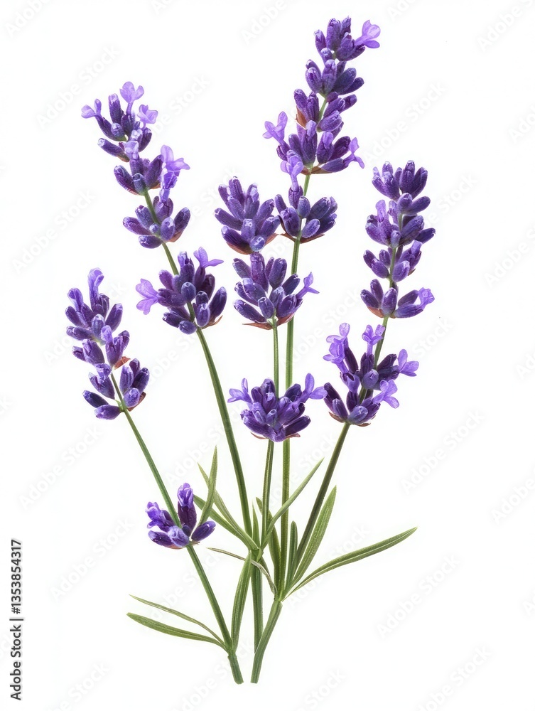 Naklejka premium A Cluster of Lavender Stems and Purple Flowers Against White