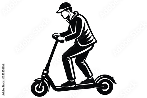 man riding scooter vector silhouette