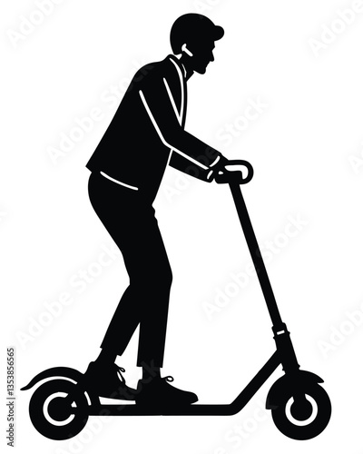 man riding scooter vector silhouette