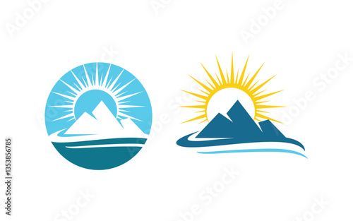 Hill Nature Mountain icon Logo Template illustration design v.30