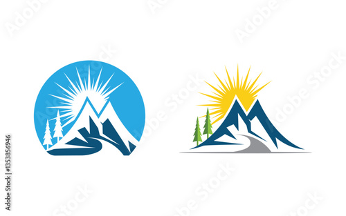 Hill Nature Mountain icon Logo Template illustration design v.32