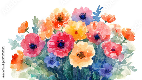 watercolor painting bouquet flowers