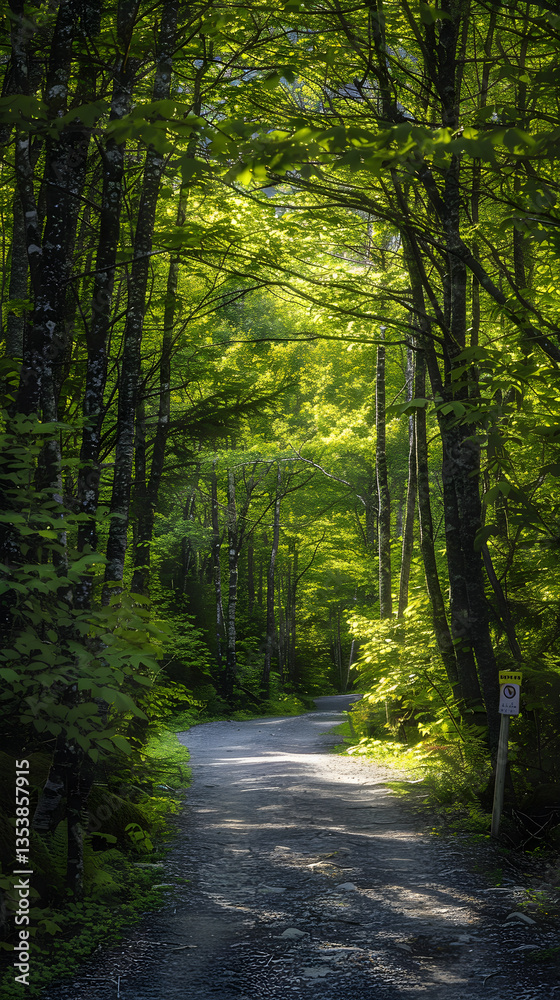 Naklejka premium Natural Tunnel: A Picturesque Mountain Hiking Route Drenched in Tranquility and Wilderness
