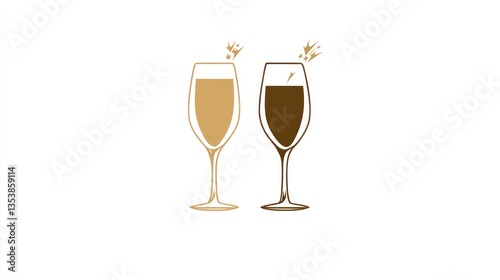 Two champagne glasses, one light and one dark, celebrating