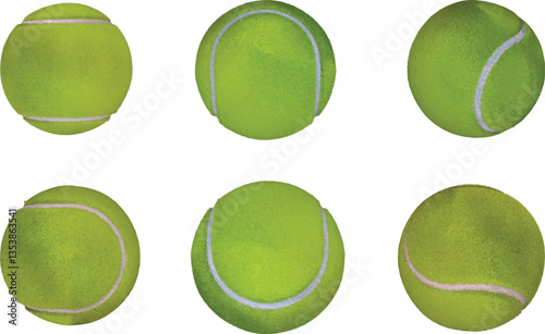The tennis balls vector file as six angles view created by 3D modeling and hair particle system.