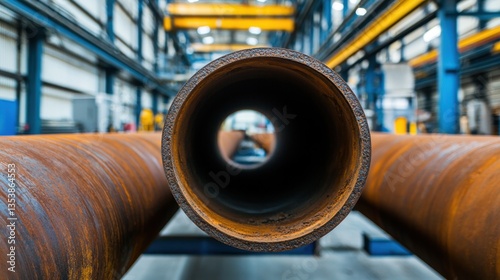 Rusty pipes being cleaned and repaired Concept, Detailed Process of Rust Removal Using Sandblaster on Large Pipe in Industrial Environment
