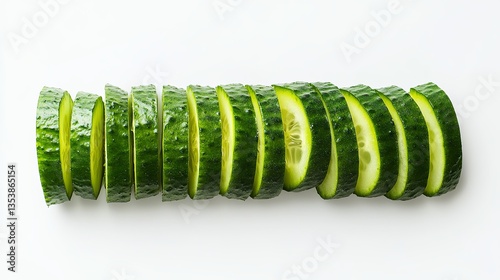 Fresh Cucumber Slices Arranged on White – Crisp, Hydrating, and Refreshing photo